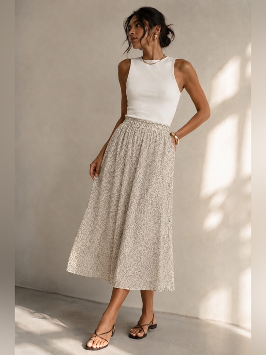 Selected Femme Dresses & Skirts - Selected Femme Sifeka Printed Midi Skirt Size 38 Elastic Waist